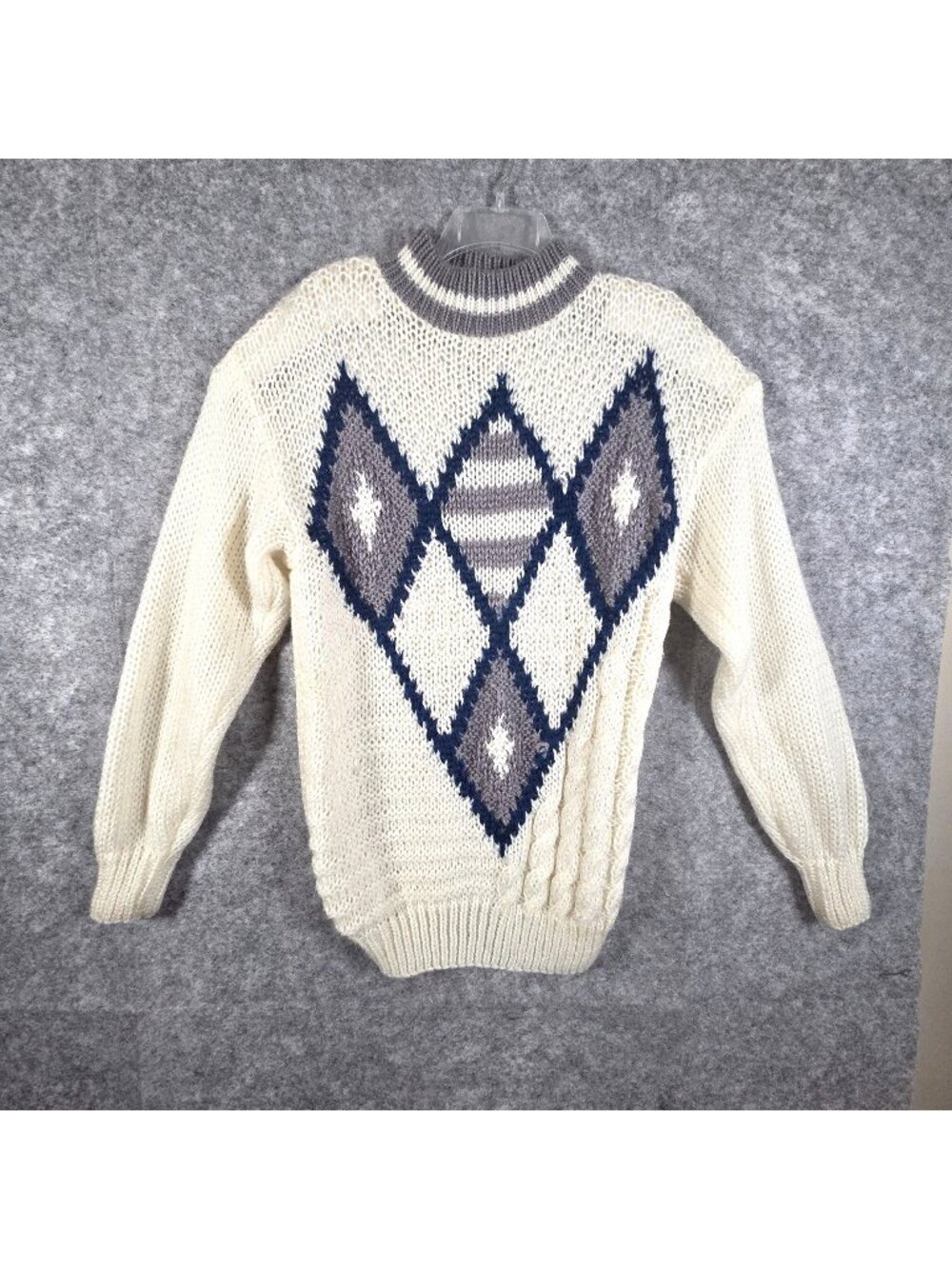 VTG FORUM Hand knitted sweater Cream Gray Mens Size Medium